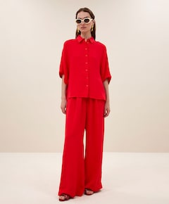 benji satin stripe dames broek rood