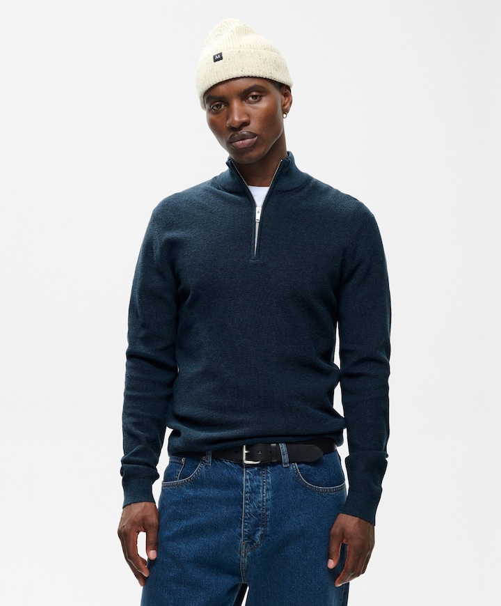 Heren trui met rits blauw