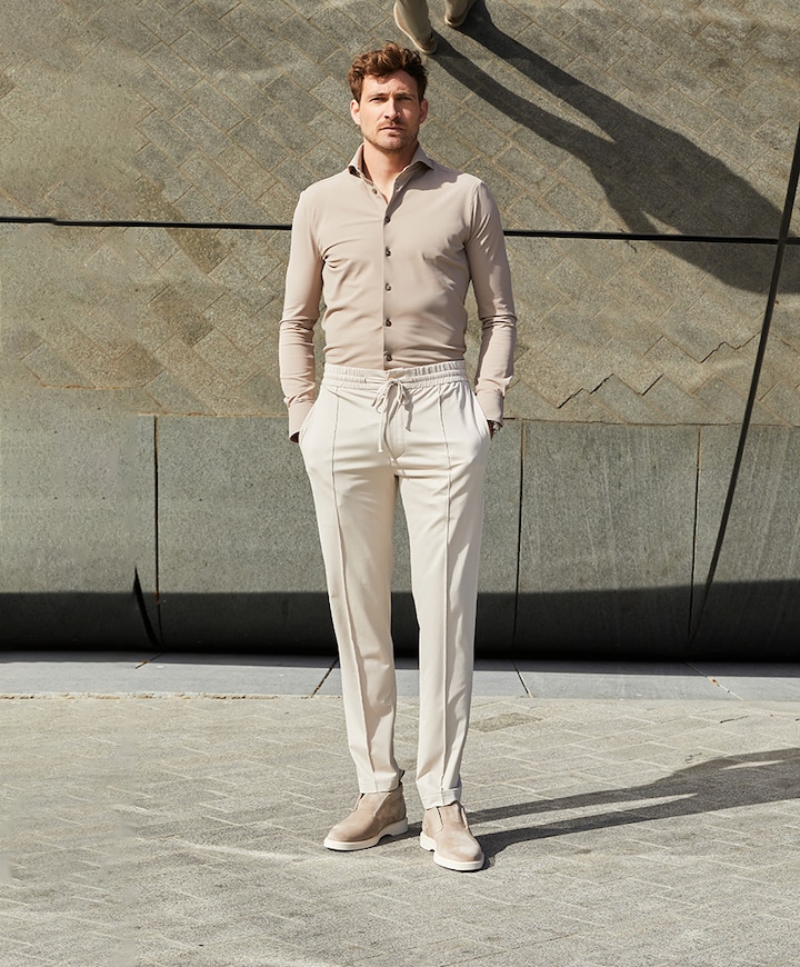 Heren overhemd lange mouw bruin