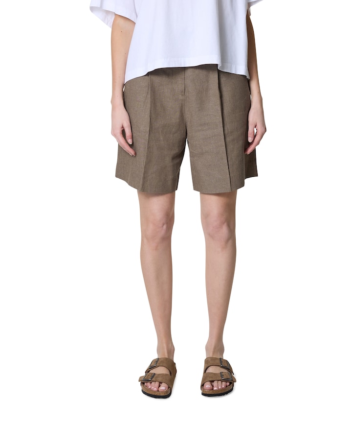 Linen tailored dames korte broek beige