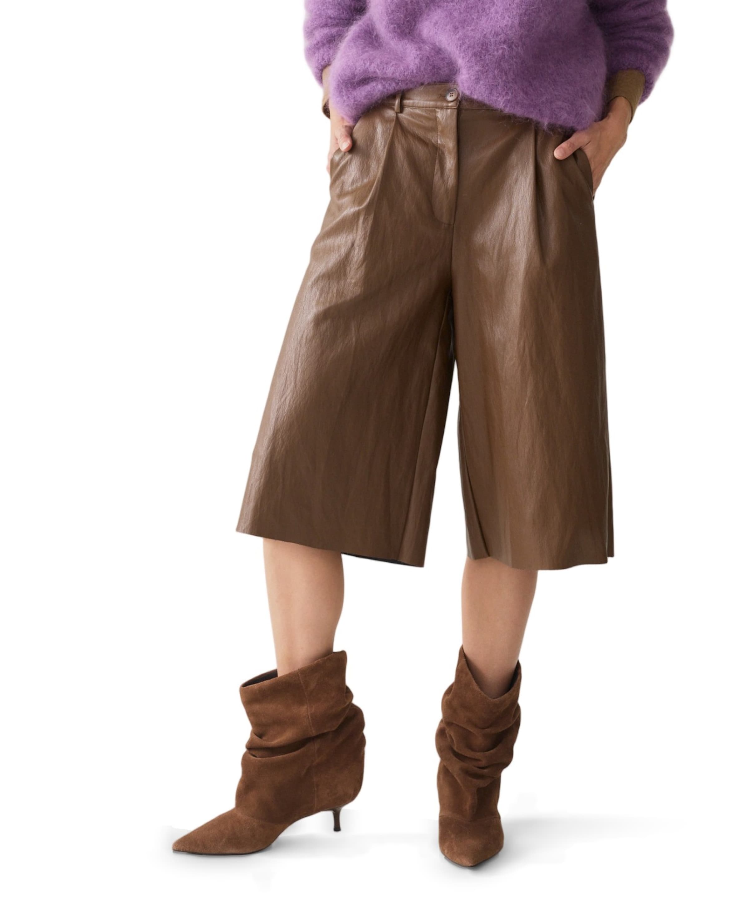 Soft faux leather dames bermuda bruin