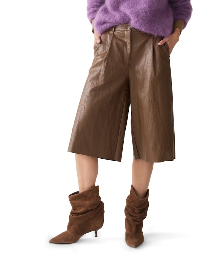 Soft faux leather dames bermuda bruin