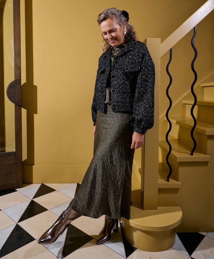 Damespanty met stip van glitterdraad 30 denier zwart