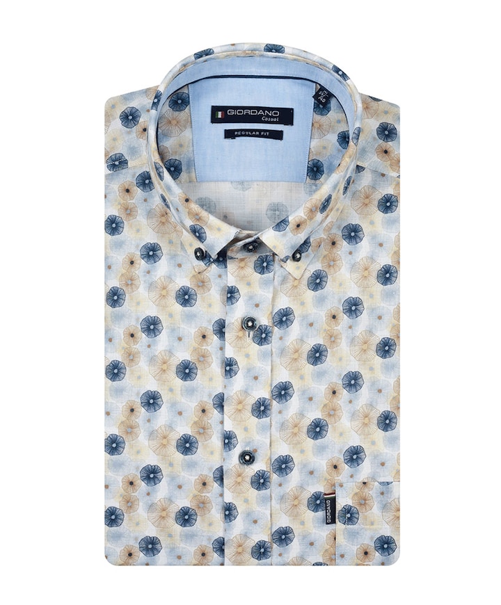 Heren overhemd korte mouw geel