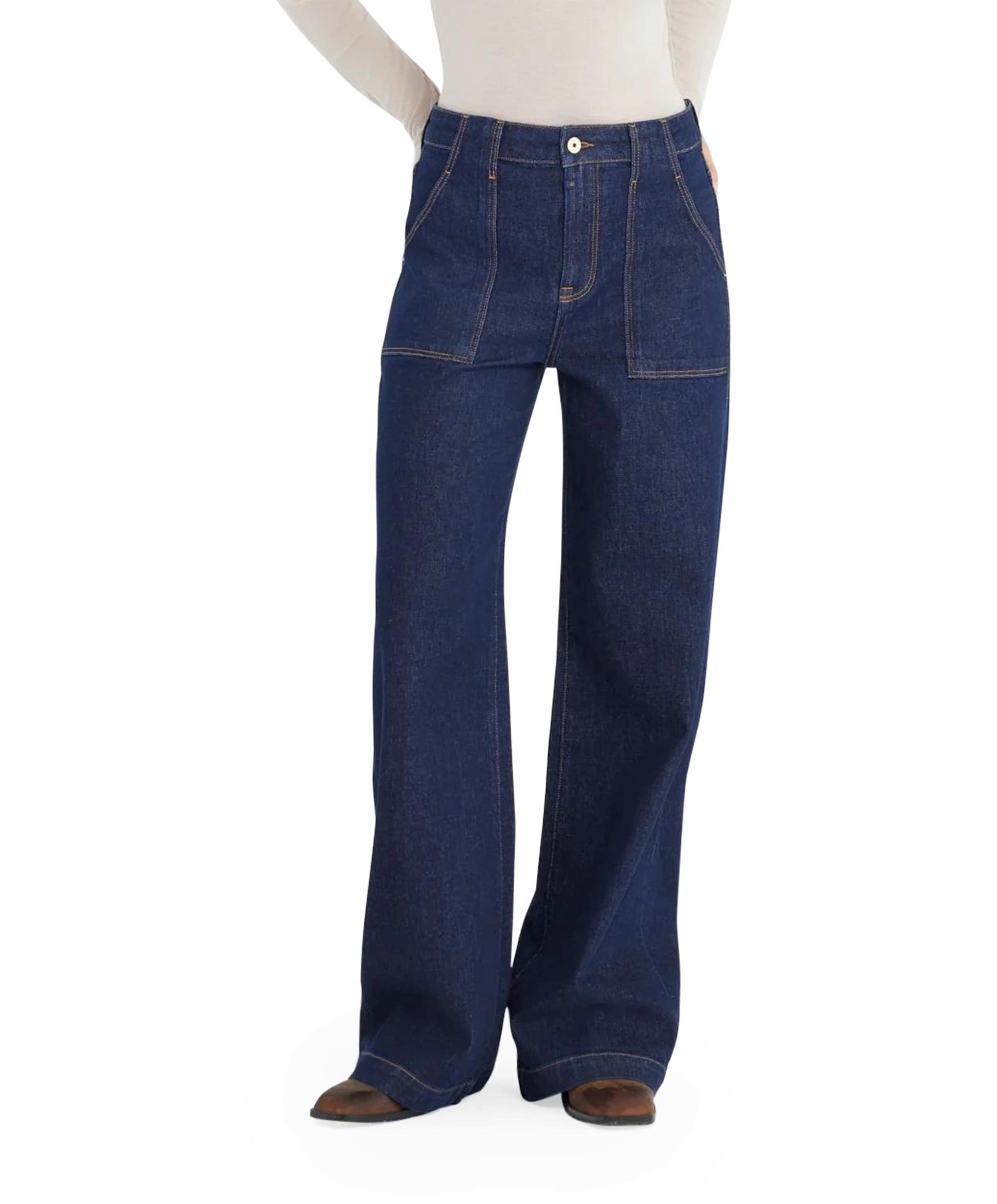 high waist wide leg dames jeans blauw