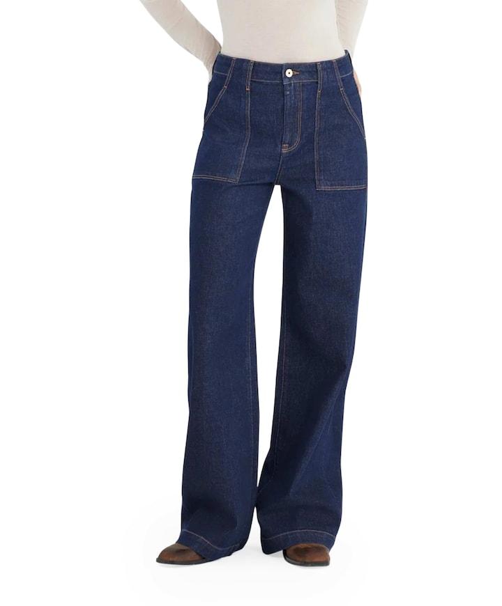 high waist wide leg dames jeans blauw