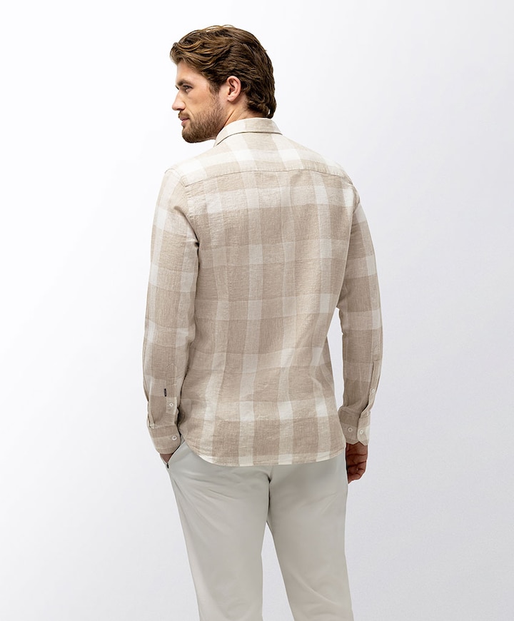 Heren overhemd lange mouw beige