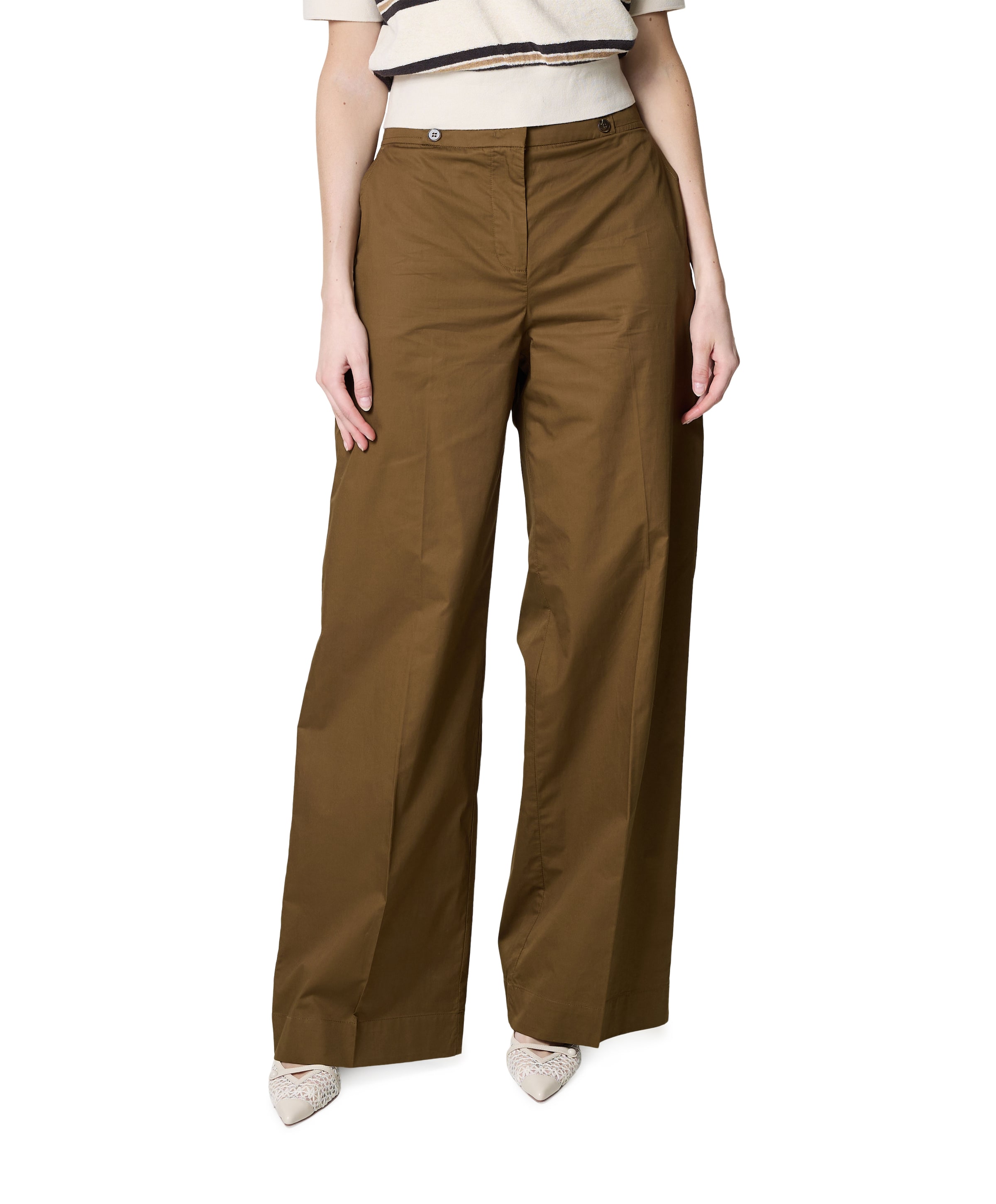 Pantalone Gamba Larga Tessuto Contone dames pantalon groen