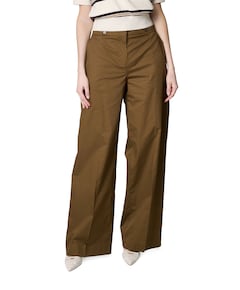 Pantalone Gamba Larga Tessuto Contone dames pantalon groen