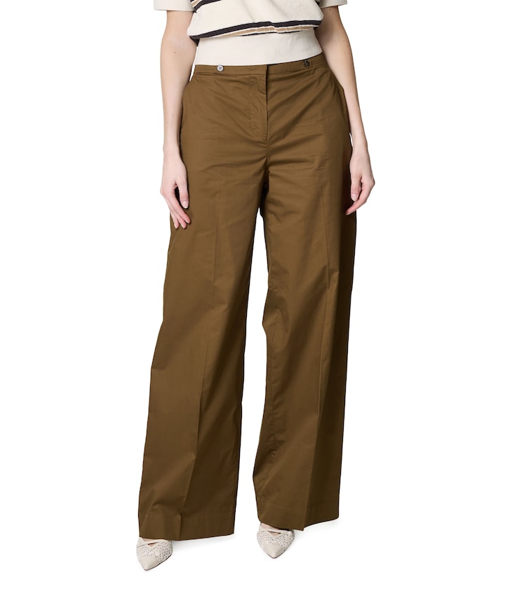 Pantalone Gamba Larga Tessuto Contone dames pantalon groen