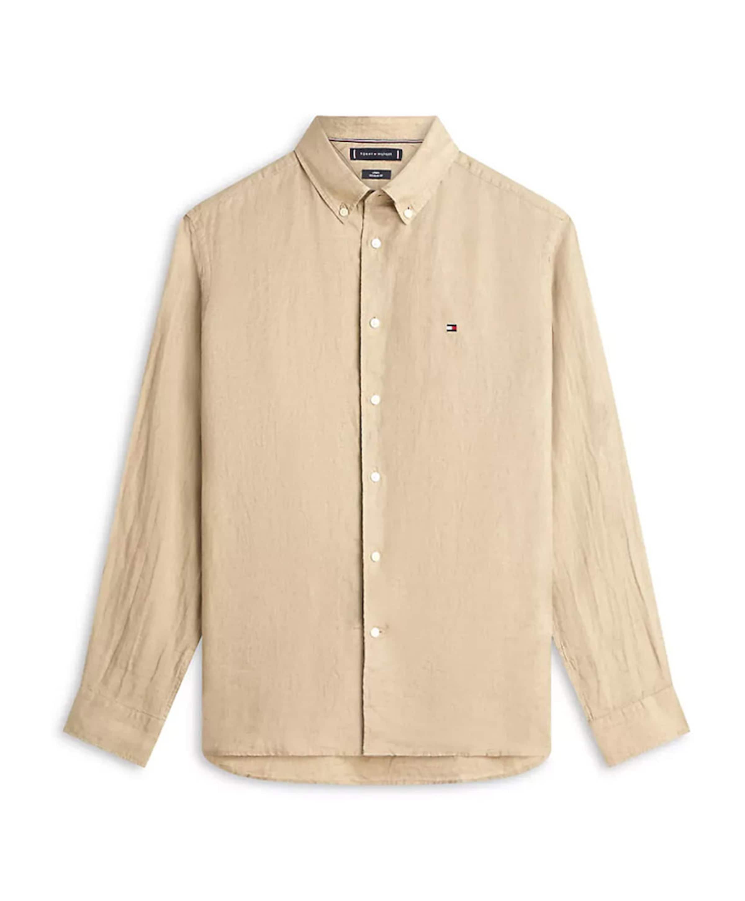 Heren overhemd lange mouw beige