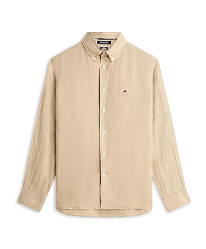 Heren overhemd lange mouw beige