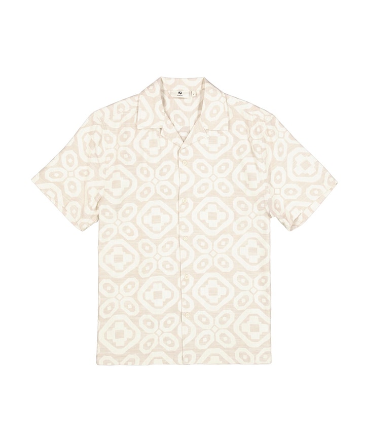 Heren overhemd korte mouw beige