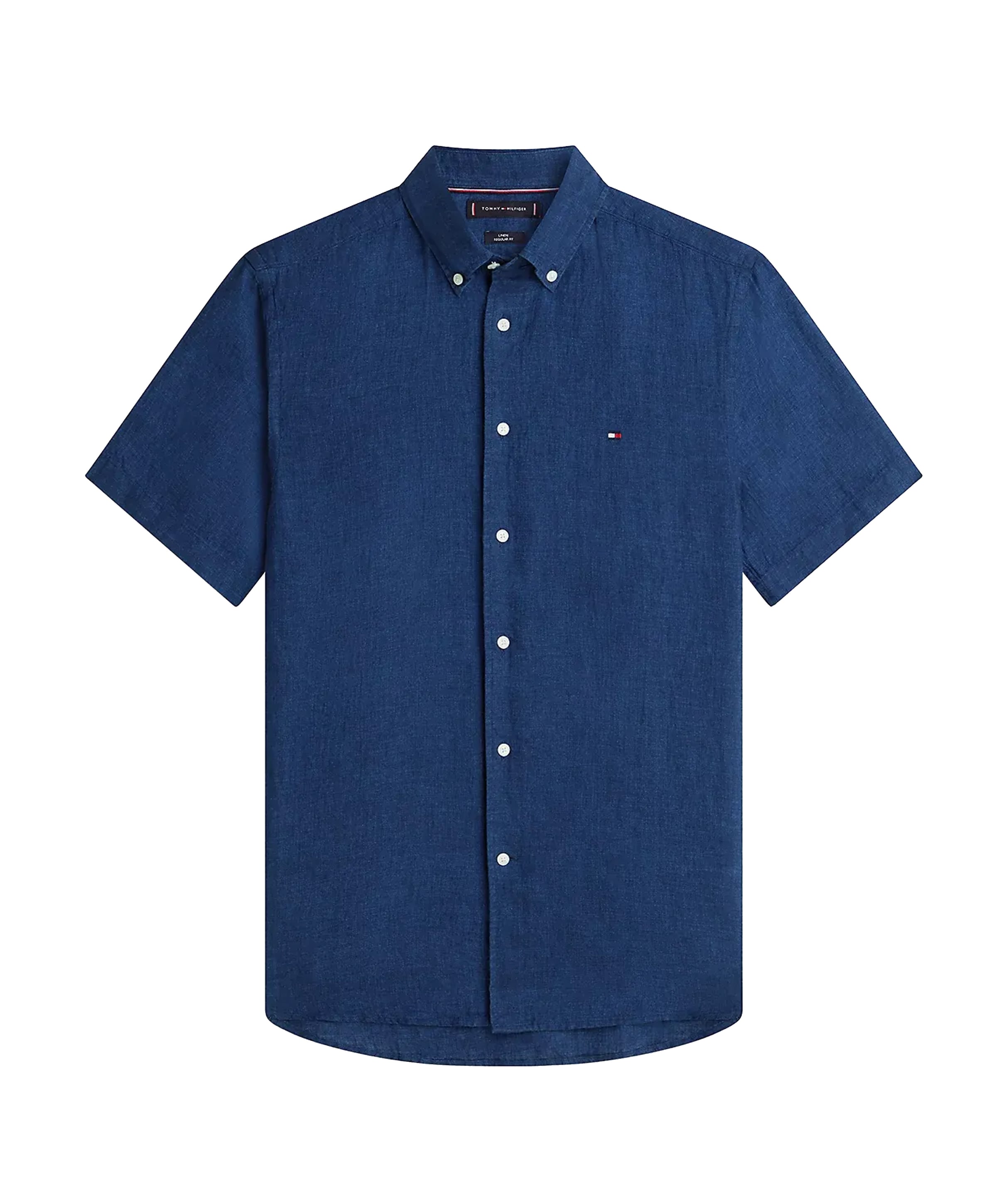 Heren overhemd korte mouw blauw