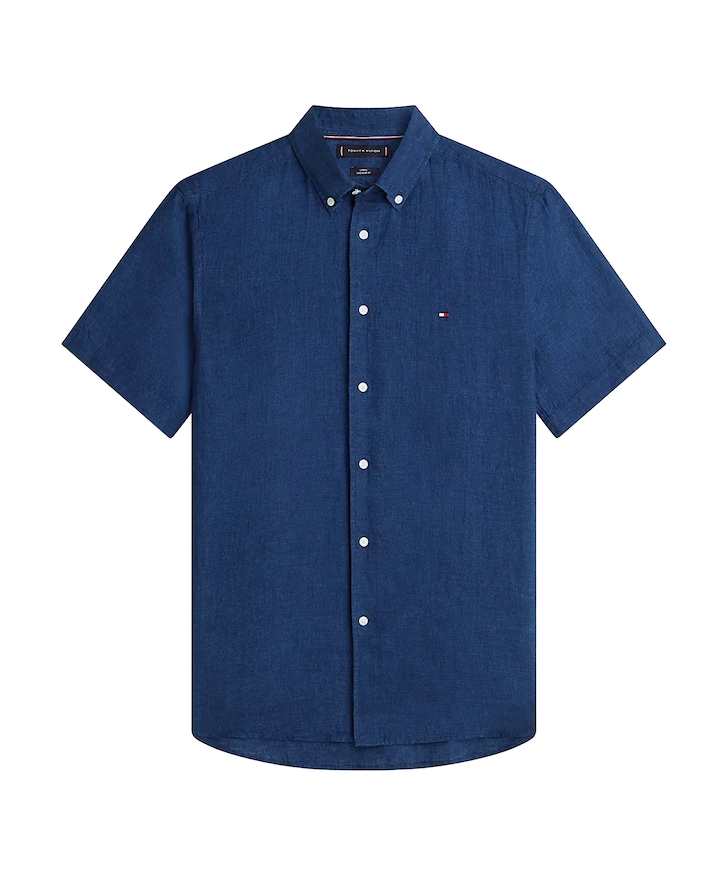 Heren overhemd korte mouw blauw