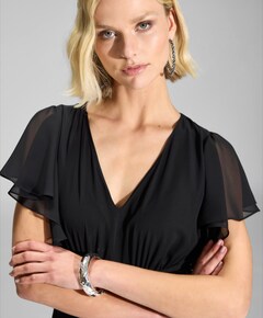 Chiffon Jumpsuit mit ?berrock und V dames jumpsuit zwart