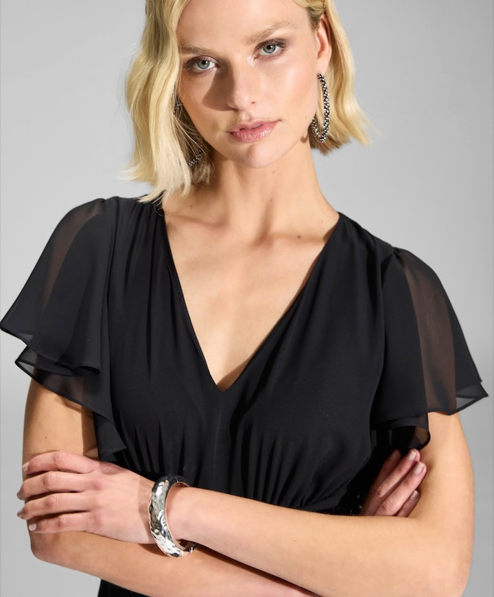 Chiffon Jumpsuit mit ?berrock und V dames jumpsuit zwart