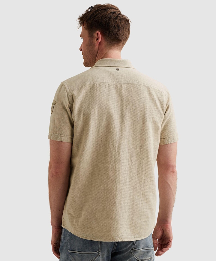 Heren overhemd korte mouw beige