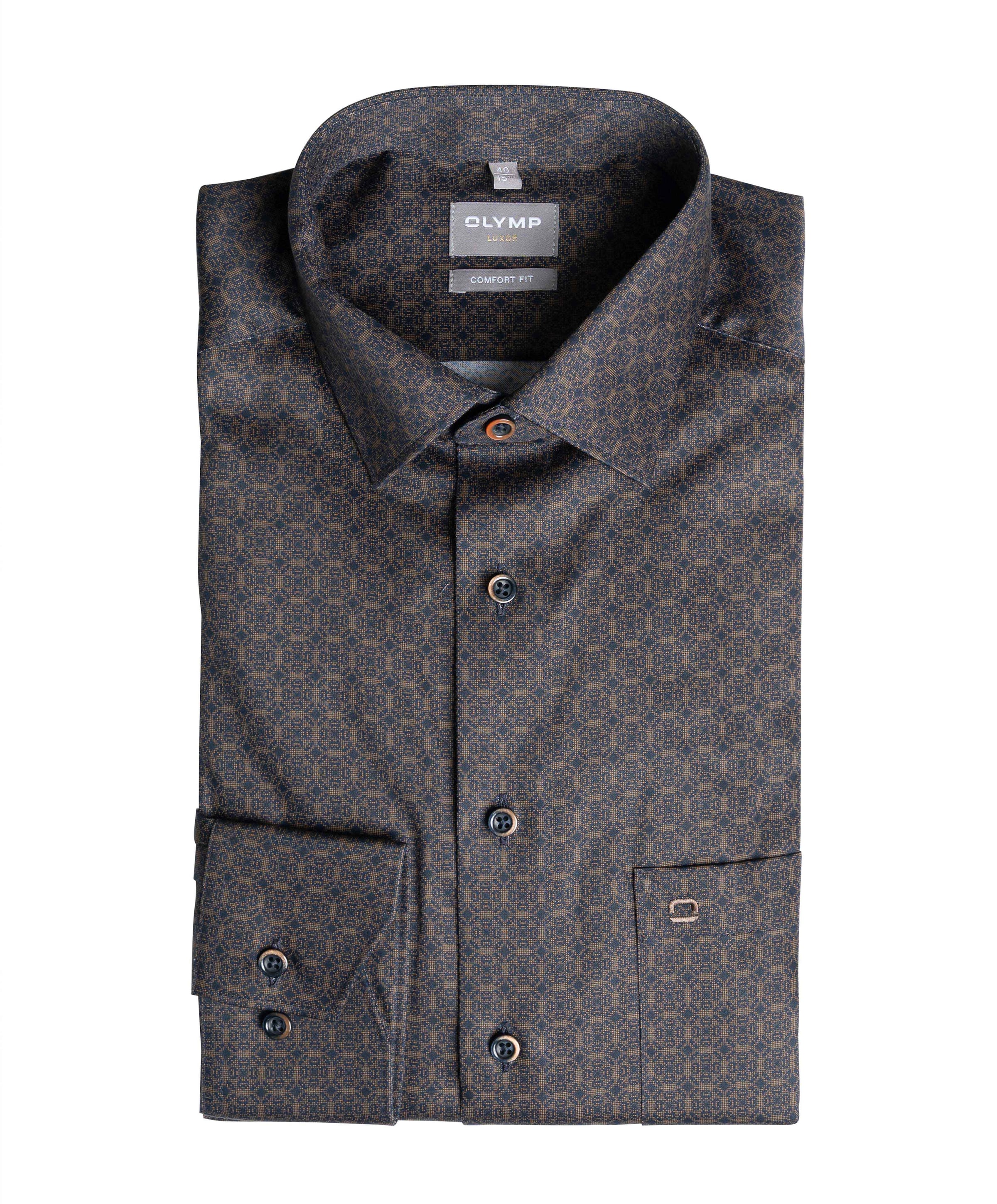 Heren overhemd lange mouw bruin