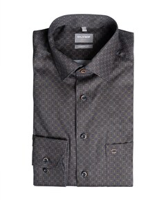 Heren overhemd lange mouw bruin