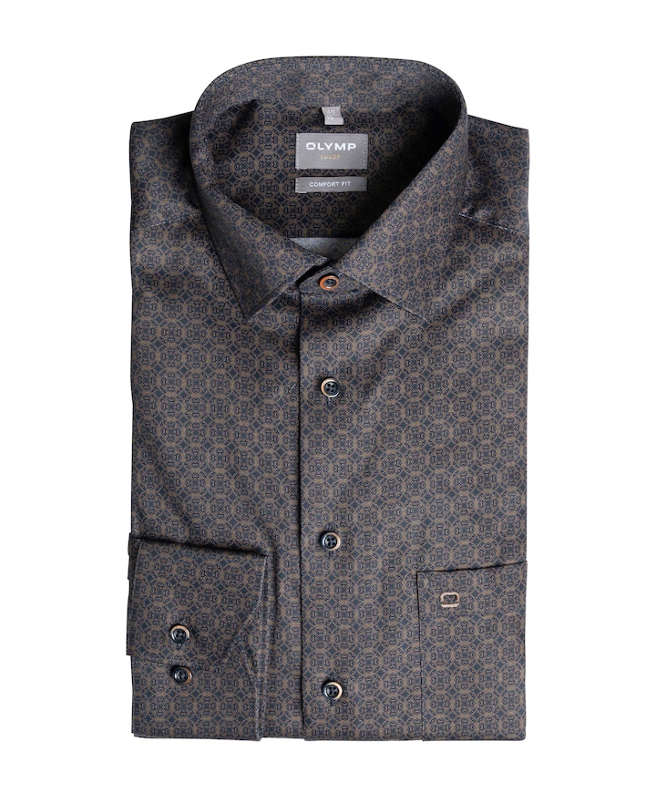 Heren overhemd lange mouw bruin