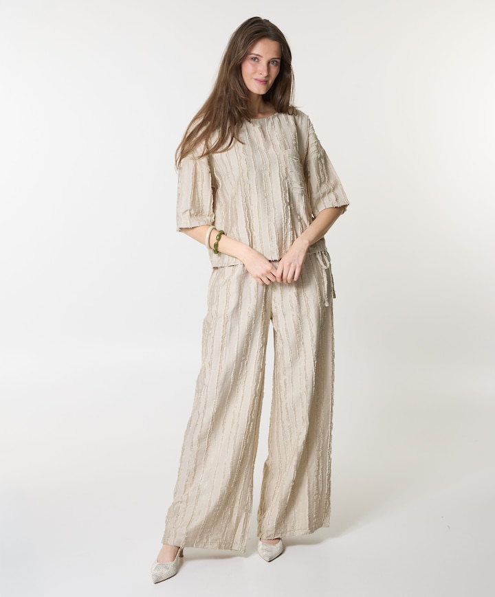 Wide leg structuur dames broek beige