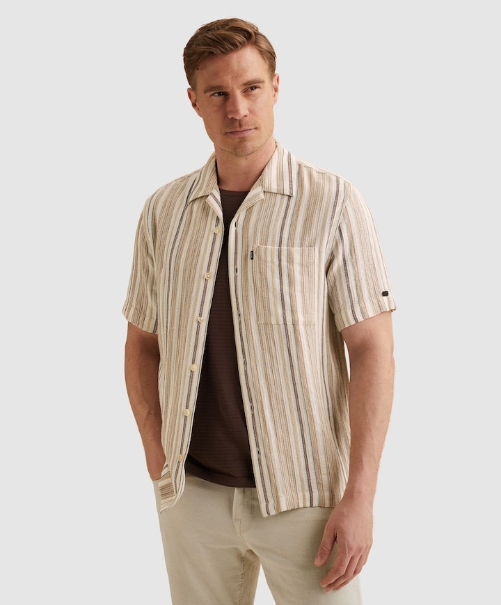 Heren overhemd korte mouw beige