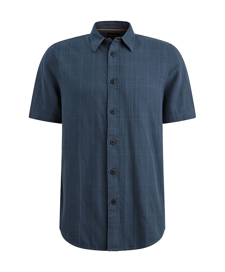 Heren overhemd korte mouw blauw