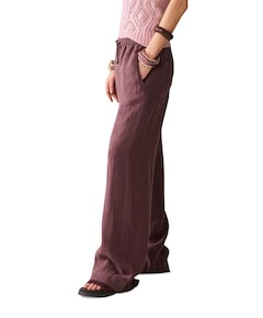 Wideleg Light linen dames broek bruin