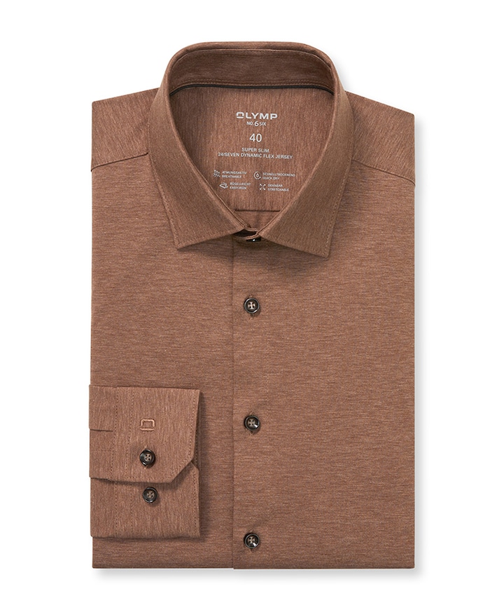 Heren overhemd lange mouw bruin