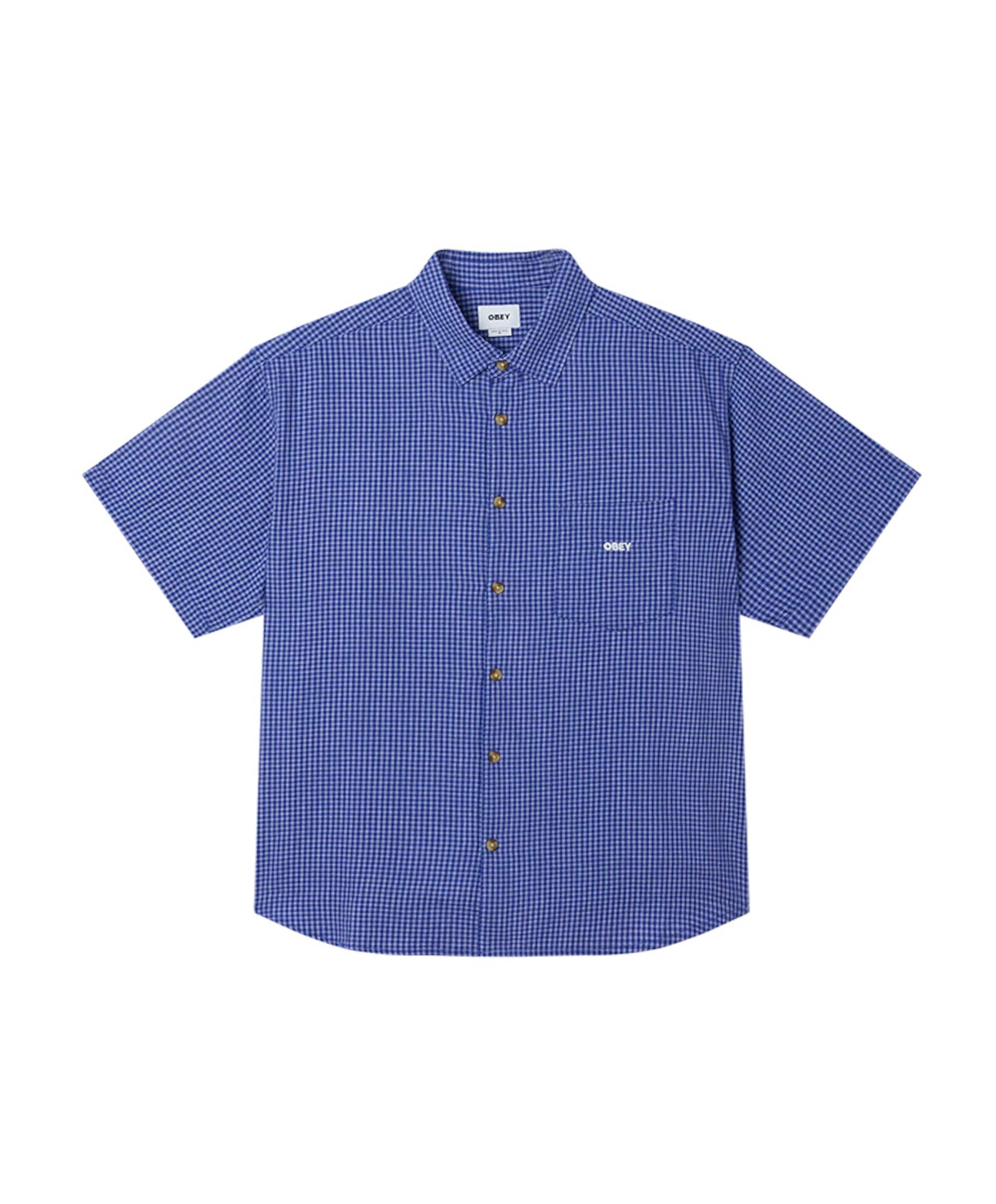 Heren overhemd korte mouw blauw