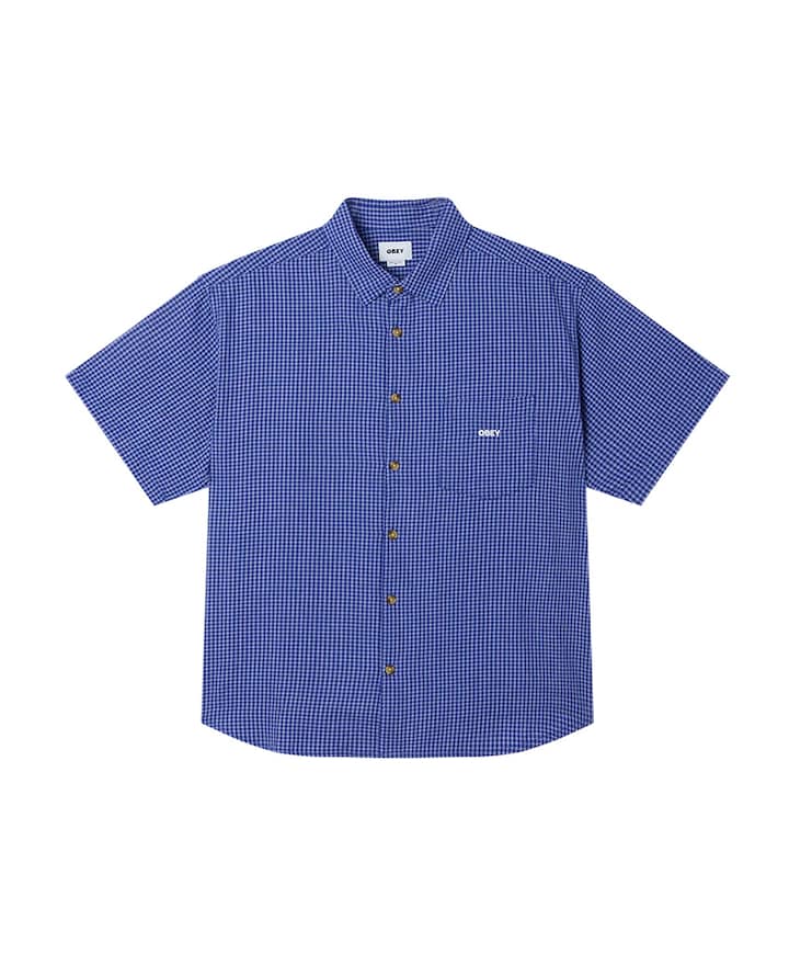 Heren overhemd korte mouw blauw