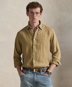 Heren overhemd lange mouw bruin