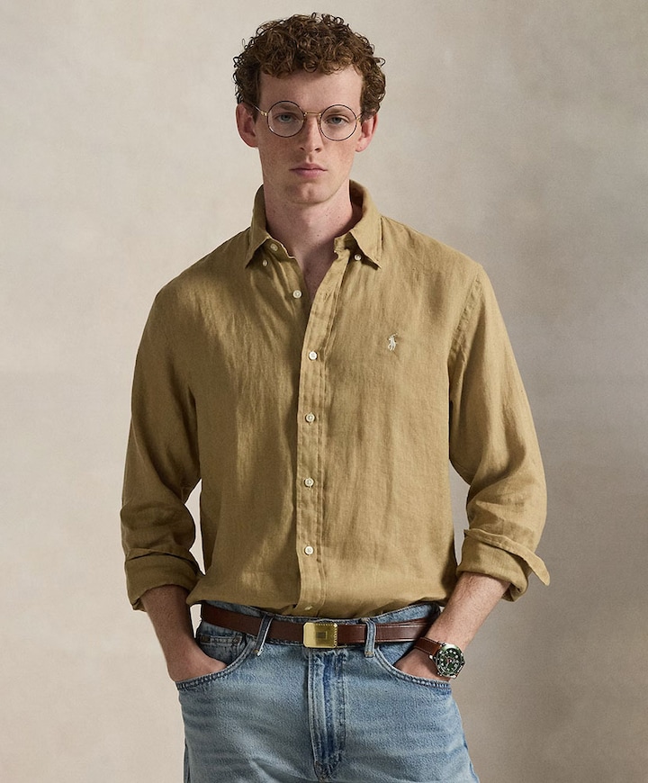 Heren overhemd lange mouw bruin