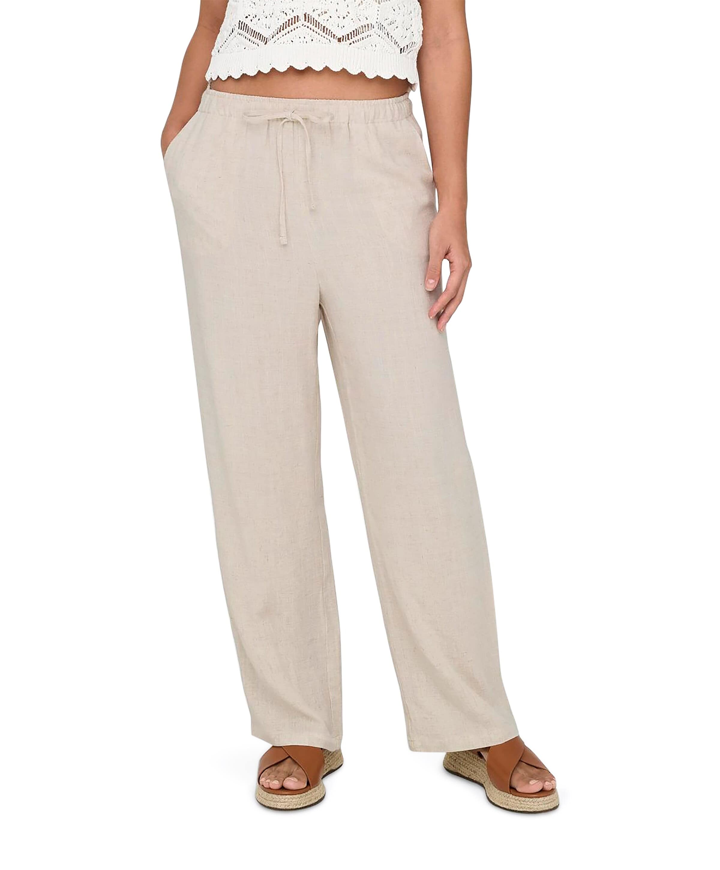 ONLSIESTA MW PULL-UP LINEN BL N dames broek ecru