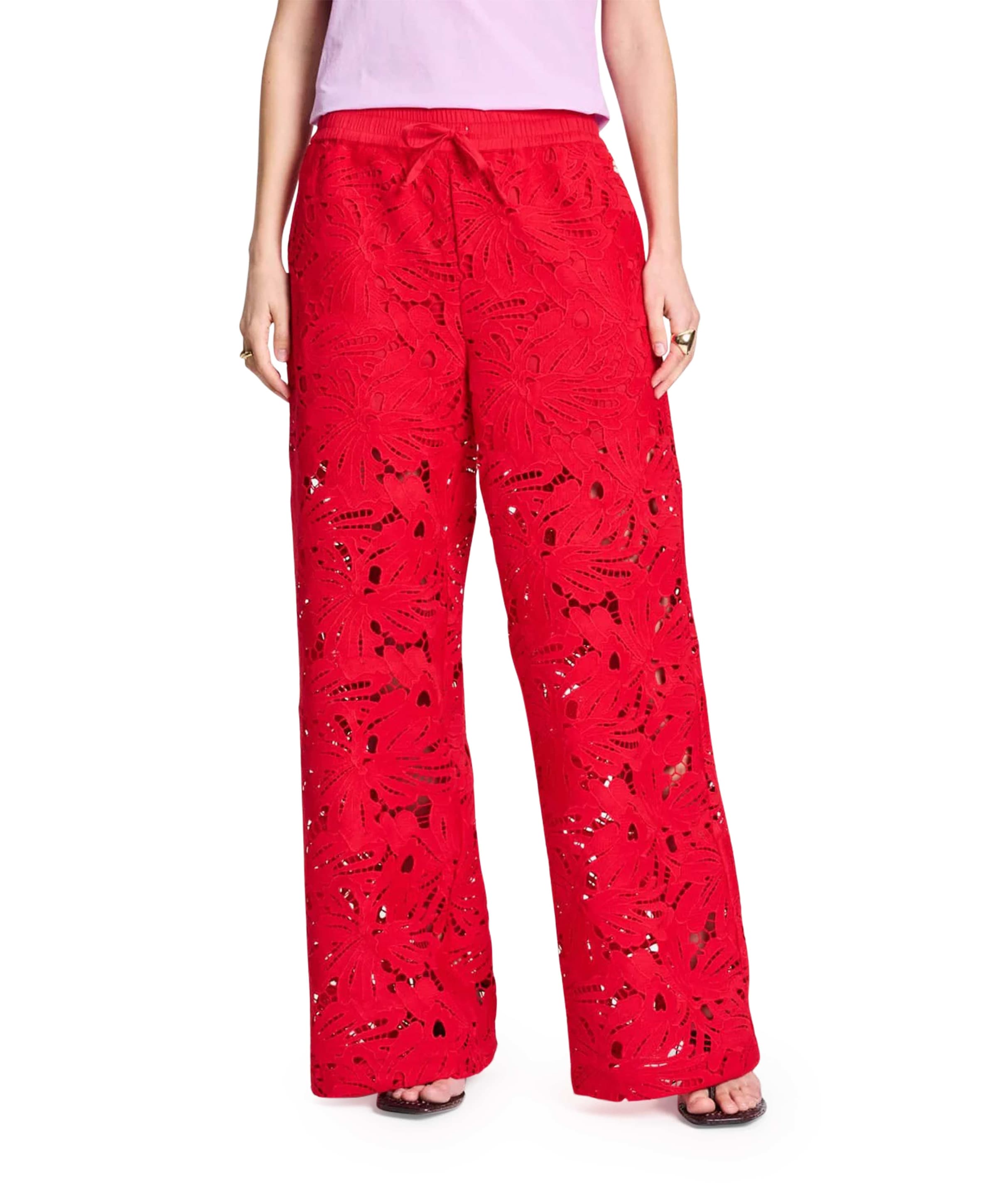 Lace Bloom dames broek rood