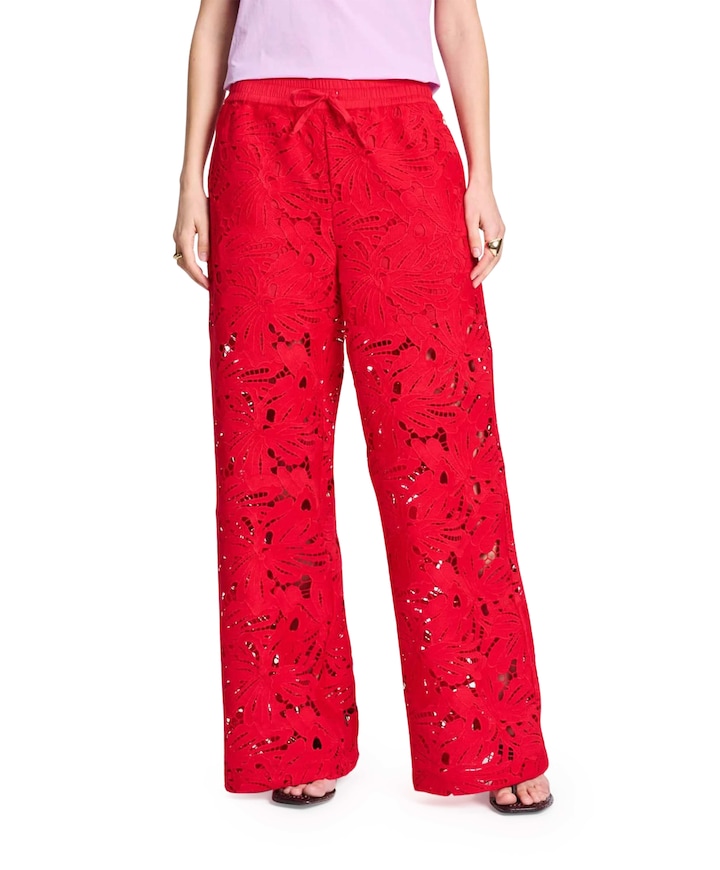 Lace Bloom dames broek rood