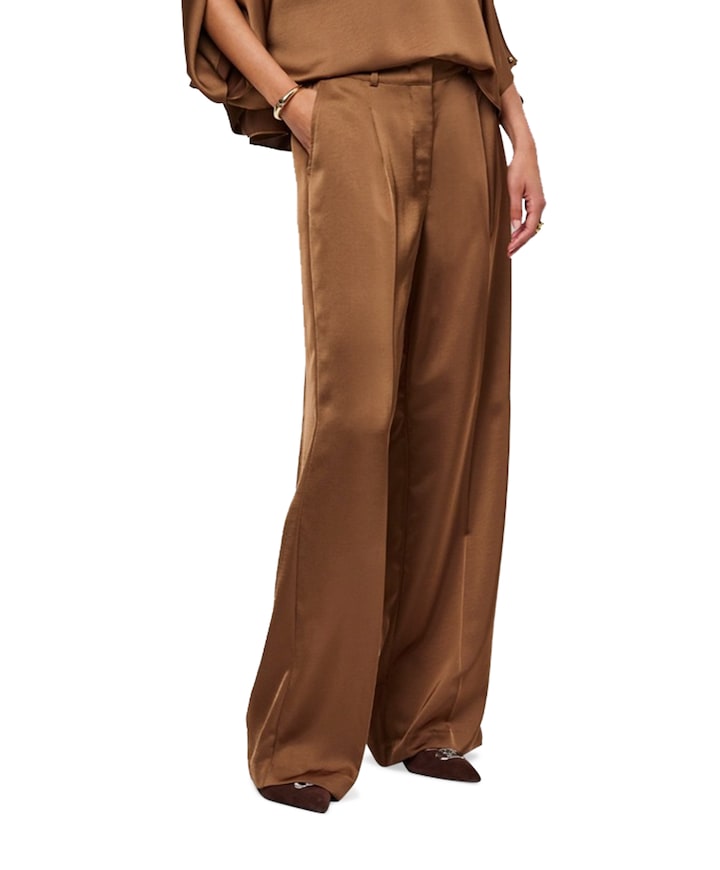 Jules satin smart dames broek bruin
