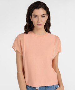 Dames top met transparante mouwen peach