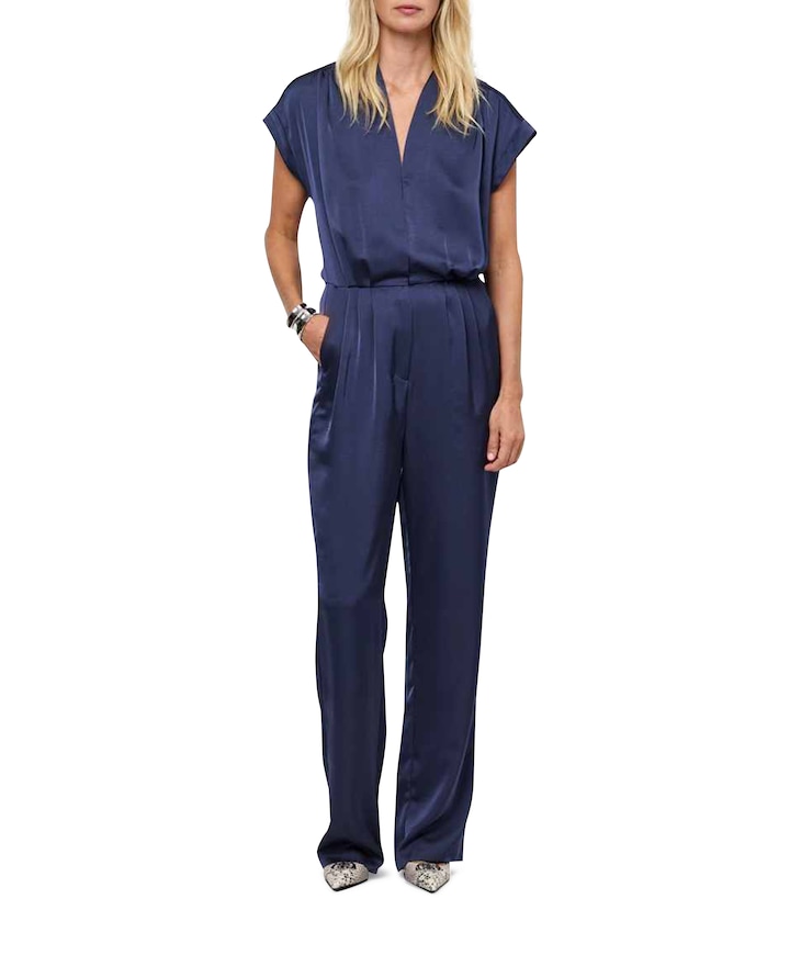 Oyana satin dames jumpsuit blauw