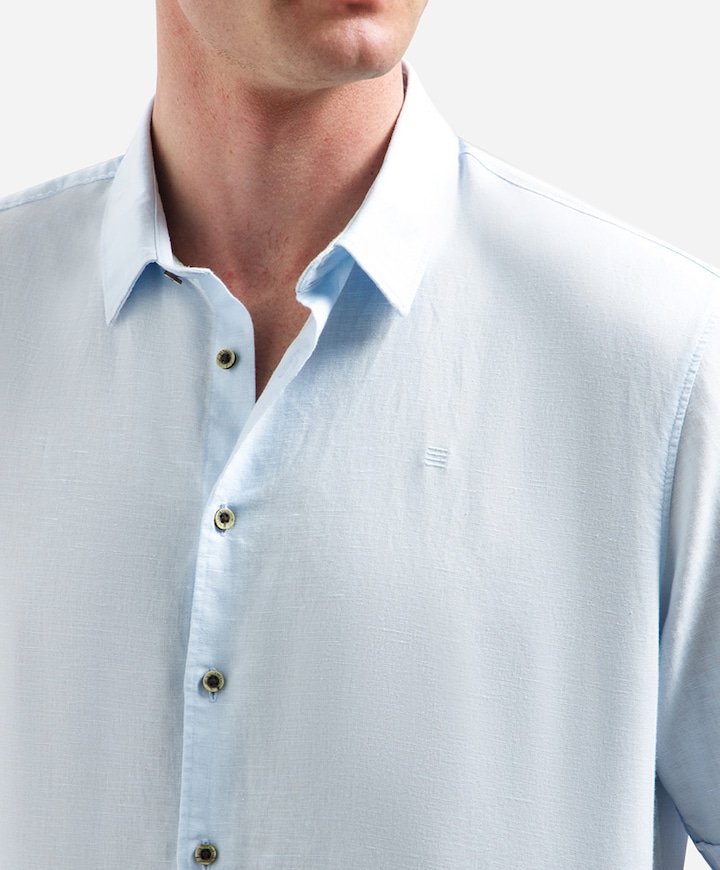 Heren overhemd korte mouw blauw