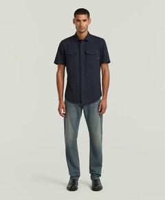 Heren overhemd korte mouw blauw