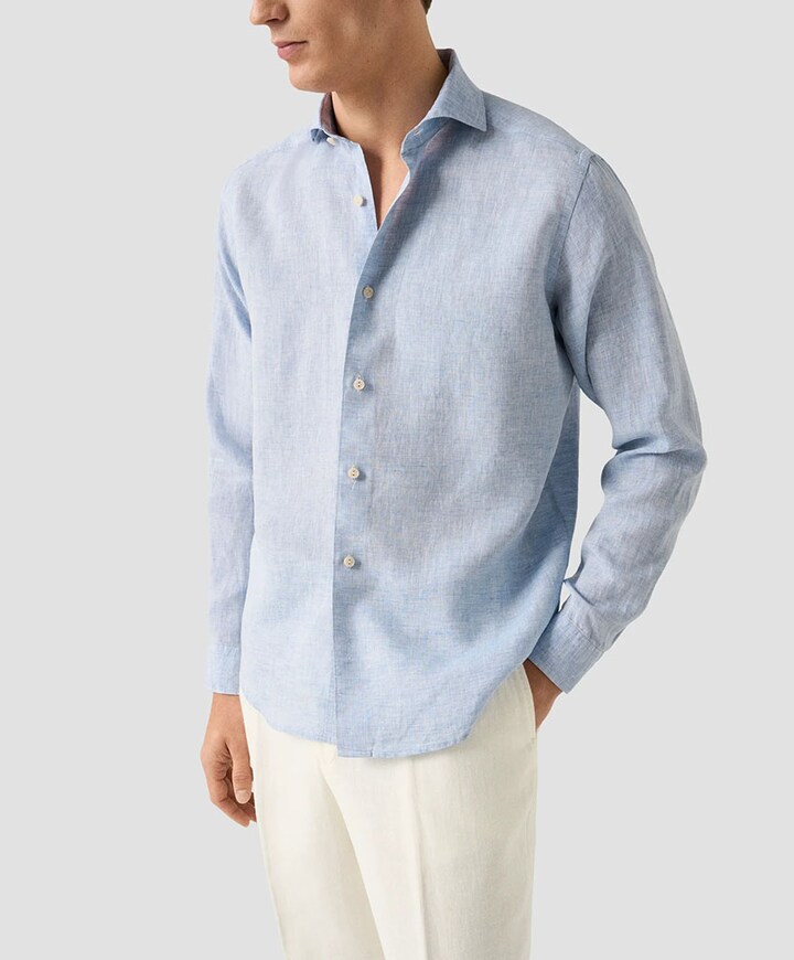 Heren overhemd lange mouw blauw