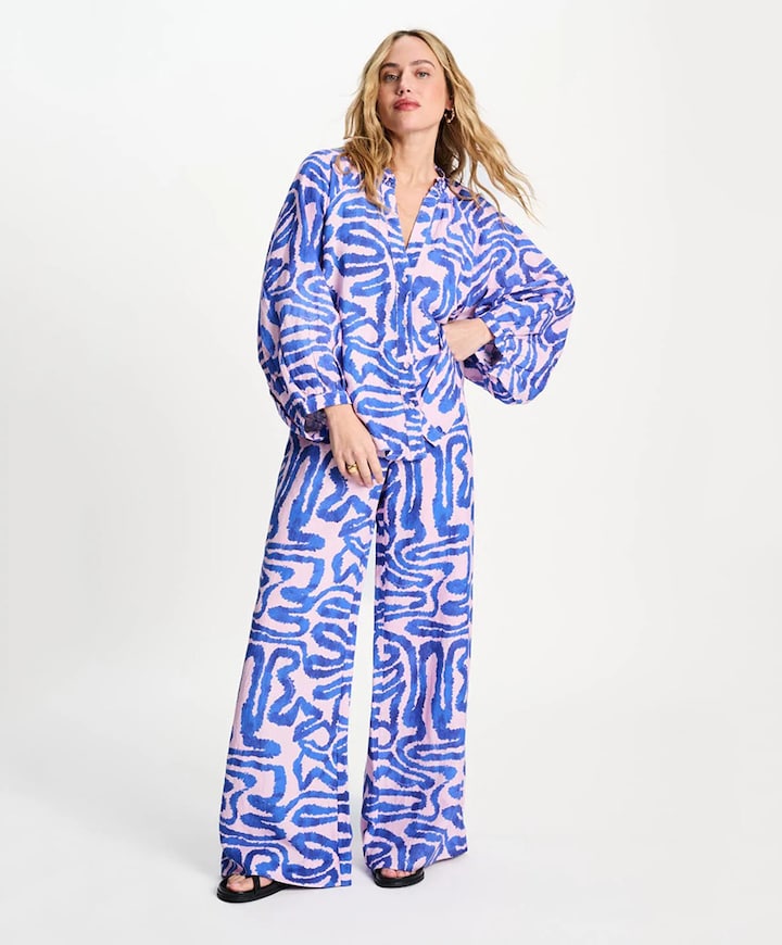 PANTS - Waves Pink Linen dames broek multicolor