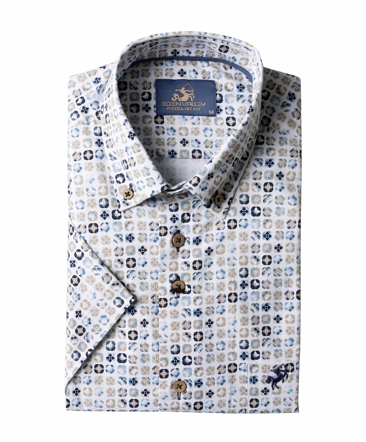 Heren overhemd korte mouw ecru