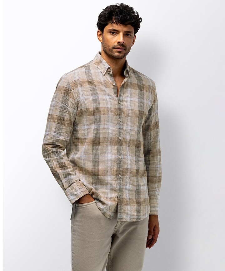 Heren overhemd lange mouw beige