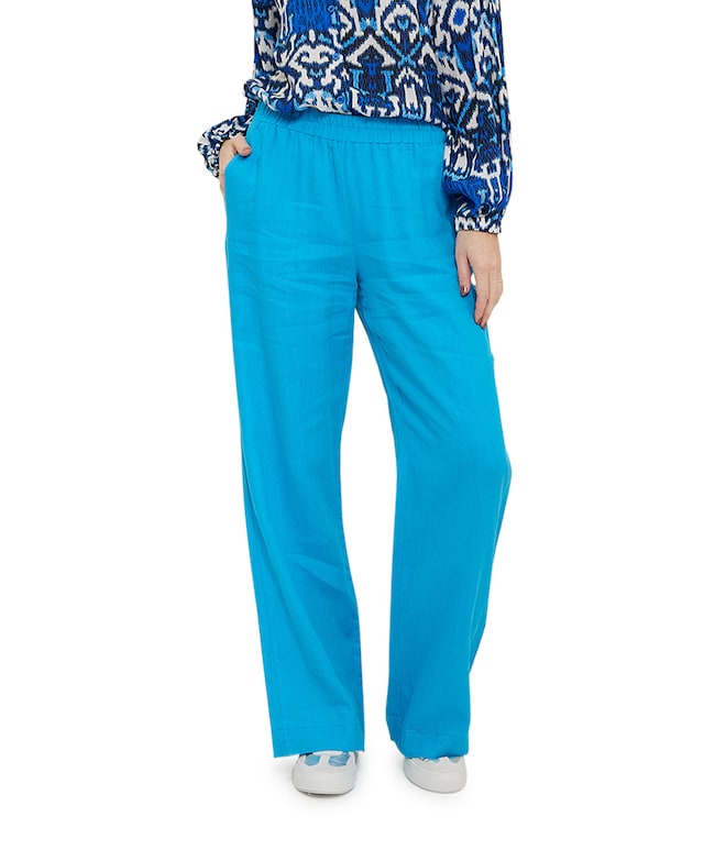 trousers solid linen blend broek blauw