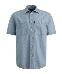 Heren overhemd korte mouw blauw