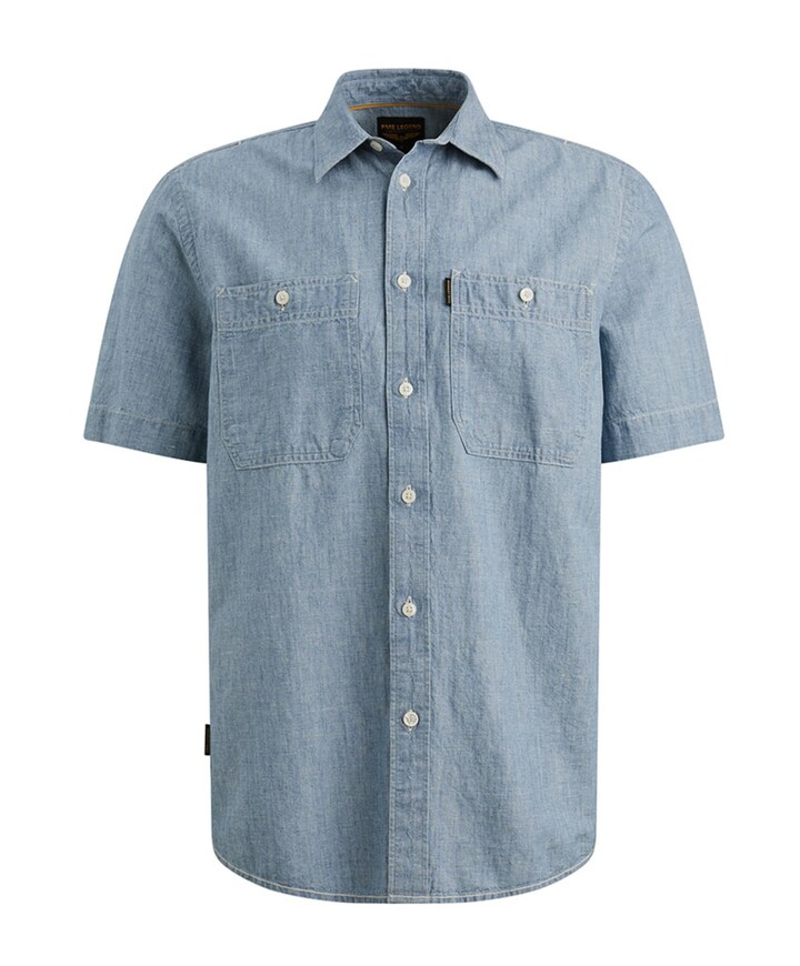 Heren overhemd korte mouw blauw