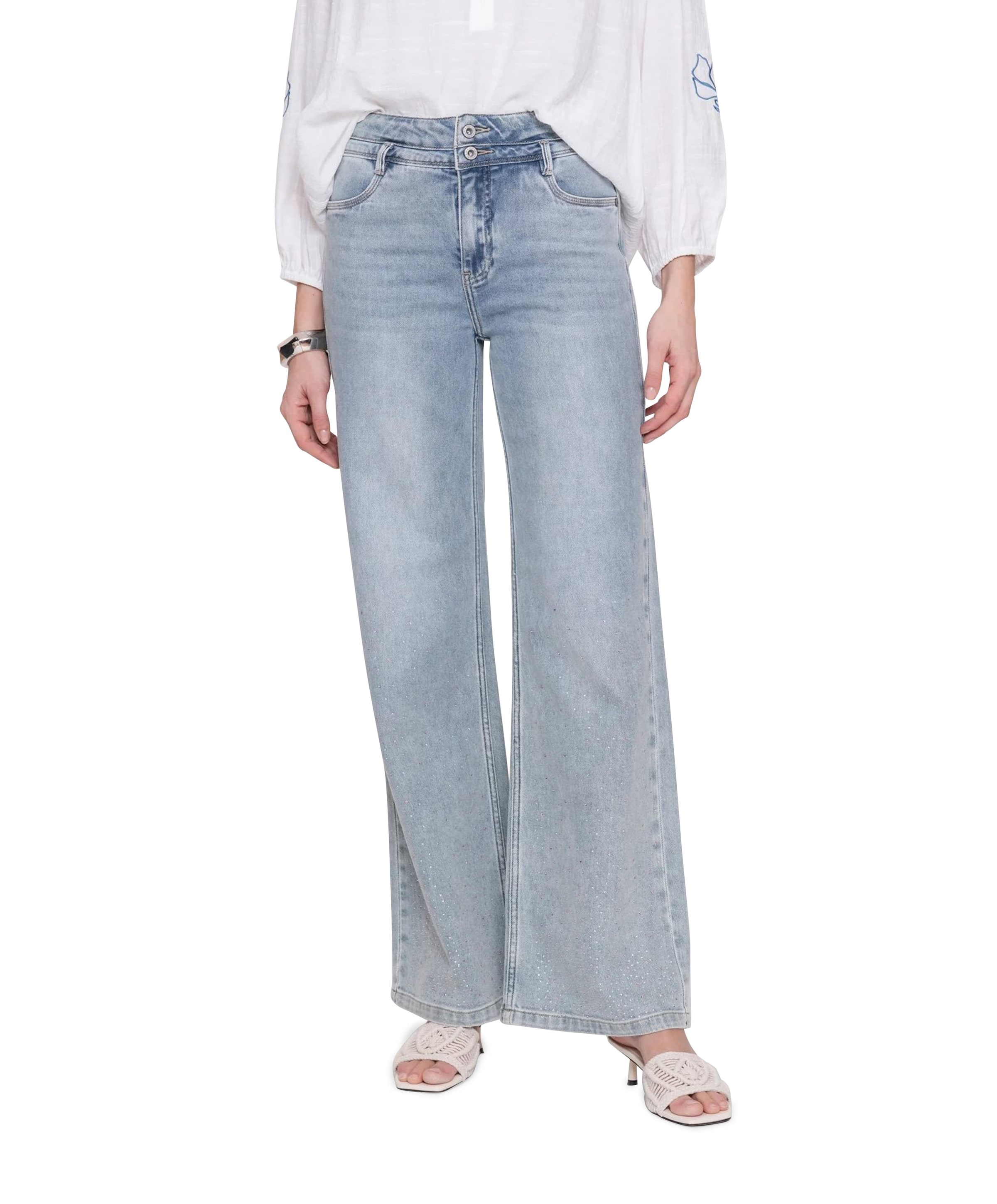 Wide stones dames jeans blauw